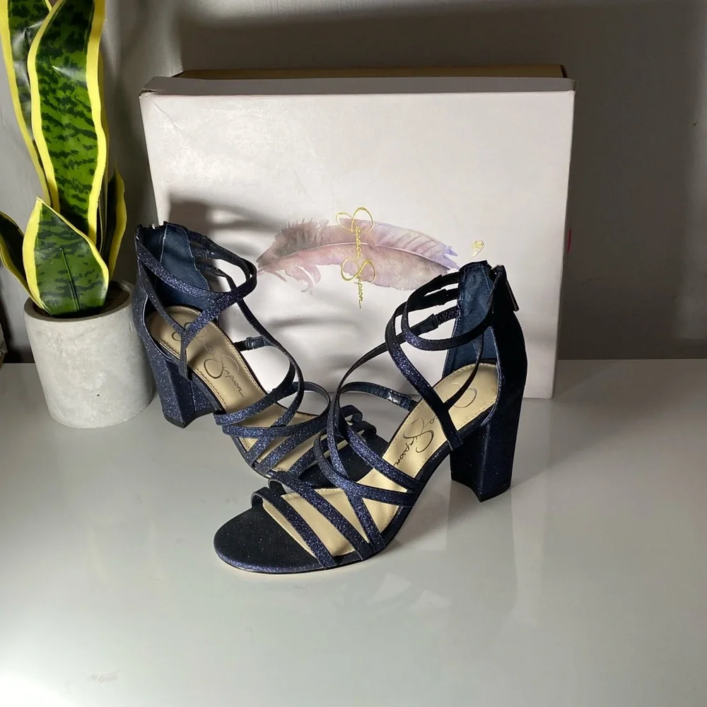 Jessica Simpson Glittery Navy Strappy Heels‎